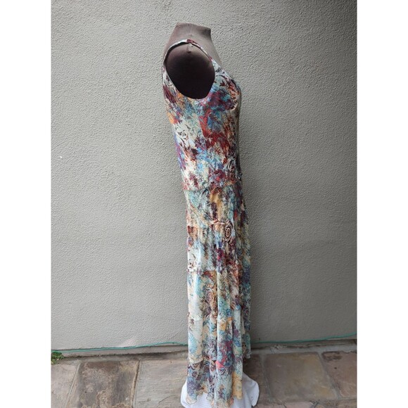 Kasper Dress  Womens 10 Floral Midi A Line Tiered Chiffon Fringed Lettuce Hem - Picture 6 of 13
